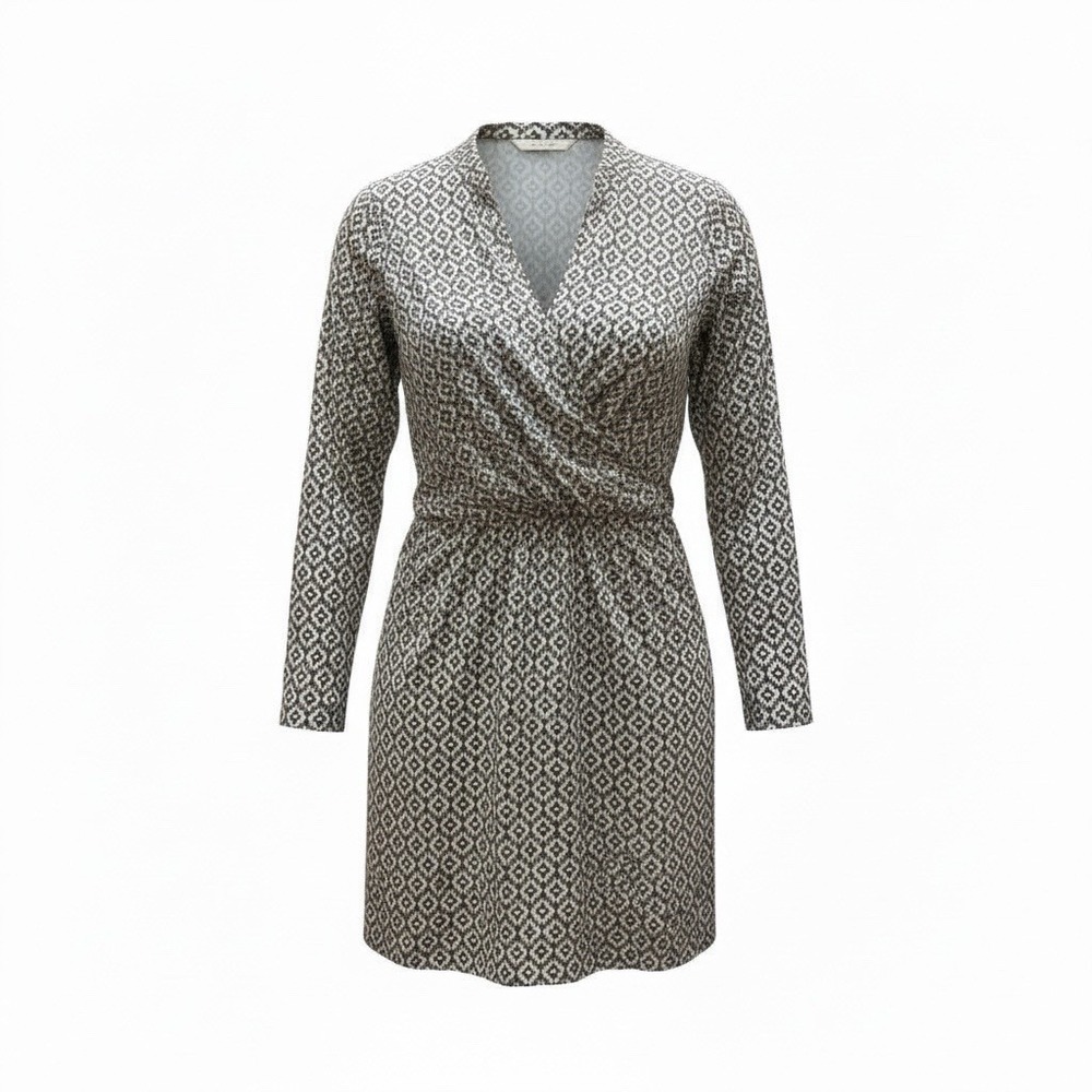 Ellie‎ Kai Faux Wrap Dress Womens 6 Gray Ikat V-Neck Stretch Career Travel Chic